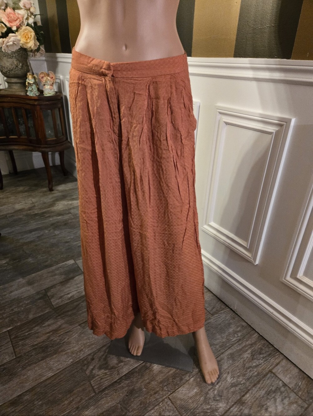 Zara Burnt Orange Wide-Leg Textured Palazzo Pants